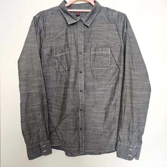 District Made Long Sleeve Washed Woven Workshirt, L, Grey - Picture 3 of 13
